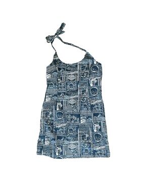 Blue Skull Print Halter Dress Harley Davidson